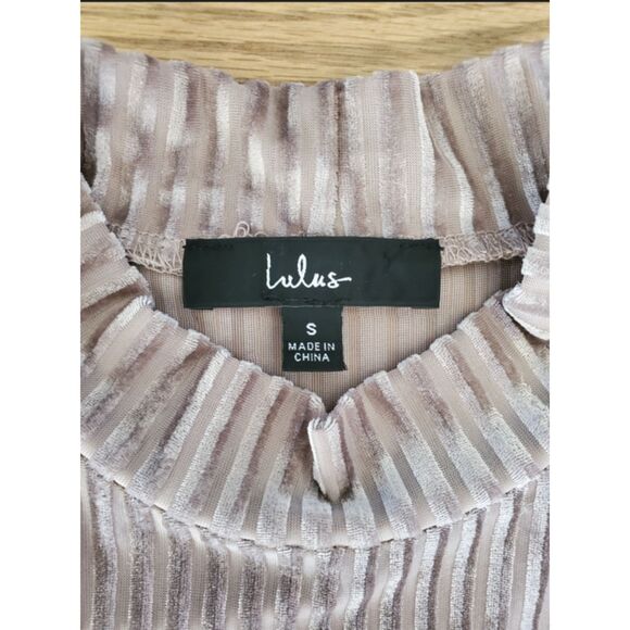 Lulu's Obvious Favorite Taupe Velvet Striped Mock Neck Long Sleeve Top S EUC - Picture 9 of 9
